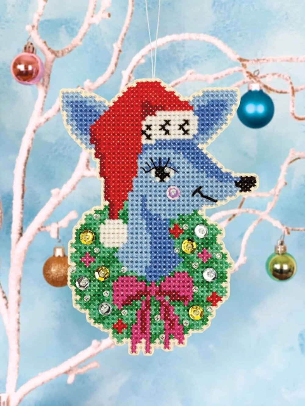 Satsuma Street Deer Santa Cross Stitch Ornament Kit NEW Holiday Christmas DIY